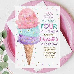 Eiscreme-Party-Geburtstag Rosa Minze Lila Einladung