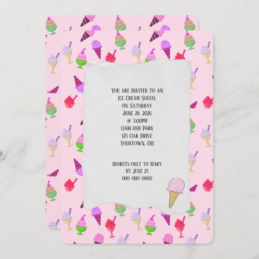 Eiscreme-Party-Kegel Einladung (Vorne/Hinten)