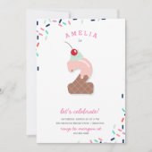 Eiscreme Party Kinder Rosa Geburtstagseinladung Einladung (Vorderseite)