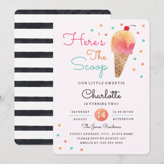 Eiscreme Party Kinder Rosa Geburtstagseinladung Einladung (Vorne/Hinten)