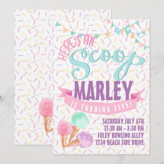 Eiscreme-Party laden ein Einladung (Vorne/Hinten)