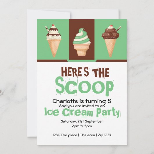Eiscreme-Party Personalisiert Einladung (Vorderseite)