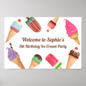 Eiscreme-Party Rosa blaues Weißes Geburtstagspopst Poster (Vorne)