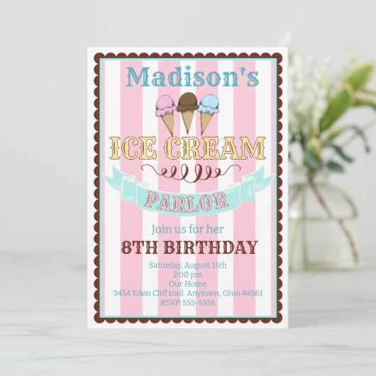 Eiscreme-Partyveranstaltung Einladungen (Stehend Vorderseite)