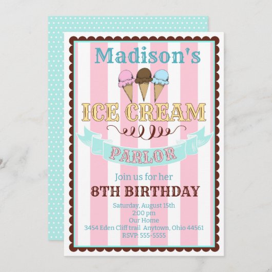 Eiscreme-Partyveranstaltung Einladungen (Vorne/Hinten)