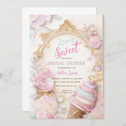 Eiscreme-Pastell-Eis-Bridal Einladung (Vorne/Hinten)