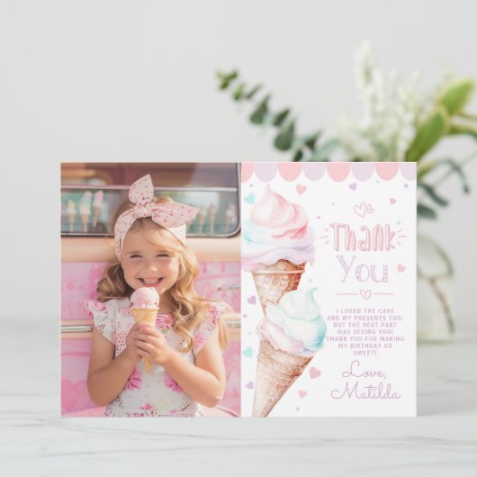 Eiscreme Pastell Geburtstag Foto Dank Karte (Stehend Vorderseite)
