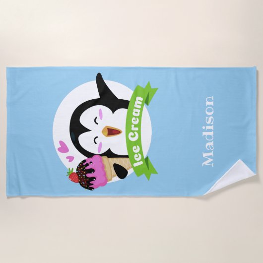 Eiscreme Penguin individuelle Name und Farbhandtuc Strandtuch (Vorderseite)