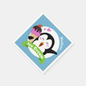 Eiscreme Penguin individuelle Name und Farbtöne Serviette (Ecke)
