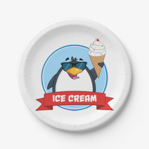 Eiscreme Pinguin mit Sonnenbrille Papier Teller
