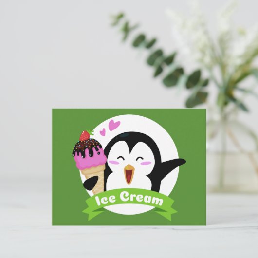 Eiscreme Pinguin Postkarte (Stehend Vorderseite)