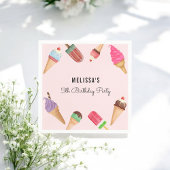 Eiscreme Pink Blue Brown Party Paper Napkin Serviette
