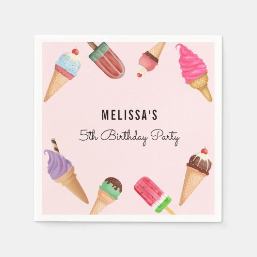 Eiscreme Pink Blue Brown Party Paper Napkin Serviette (Vorderseite)