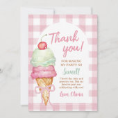 Eiscreme Pink Bow Gingham Birthday Party Dankeskarte (Vorderseite)