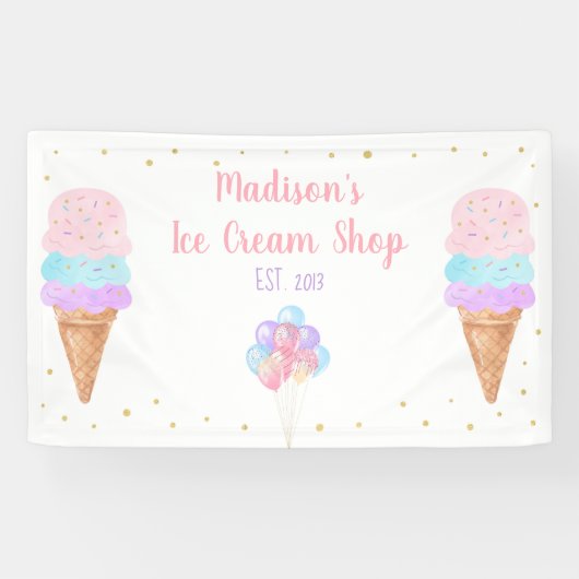 Eiscreme Pink Gold Pastell Geburtstag Banner (Horizontal)