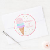 Eiscreme Pink Gold Rainbow Birthday Runder Aufkleber (Umschlag)