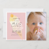 Eiscreme Pink Stripe Girl 1. Geburtstag Einladung (Vorderseite)
