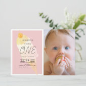 Eiscreme Pink Stripe Girl 1. Geburtstag Einladung (Stehend Vorderseite)