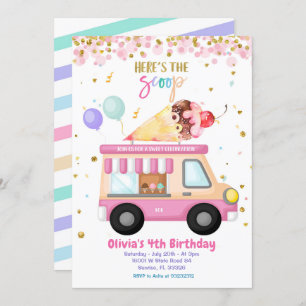 Eiscreme Pink Truck Sweet Time Birthday  Einladung