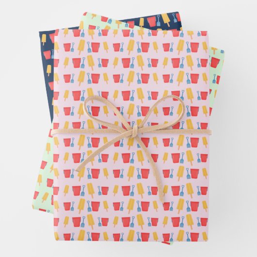 Eiscreme-Pop und Sandcastle-Schaufelmuster Geschenkpapier Set (Beispiel)