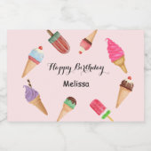 Eiscreme Popsiary Birthday Pink Party Schaumweinetikett (Einzelnes Label)