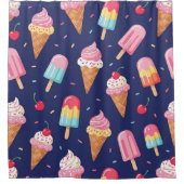 Eiscreme-, Popsicle- und Kirschenmuster Duschvorhang (Vorderseite)