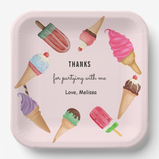 Eiscreme Popsicles Pink-Party Pappteller (Vorderseite)