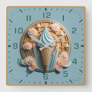 Eiscreme Quadratische Wanduhr