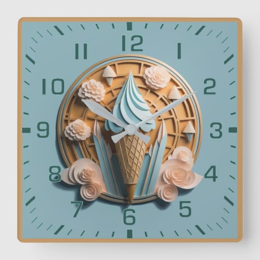 Eiscreme Quadratische Wanduhr (Vorderseite)