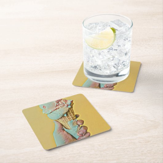 Eiscreme Rechteckiger Pappuntersetzer (Vor Ort)