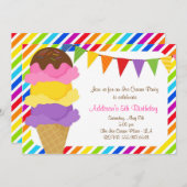 Eiscreme-Regenbogen-Geburtstags-Party Einladung (Vorne/Hinten)