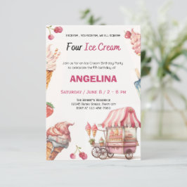 Eiscreme Rosa 4. Geburtstagseinladung | Süße Verga Einladung
