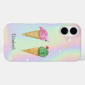 Eiscreme Rosa Flamingos Cactus Holographic Case-Mate iPhone Hülle (Rückseite (Horizontal))