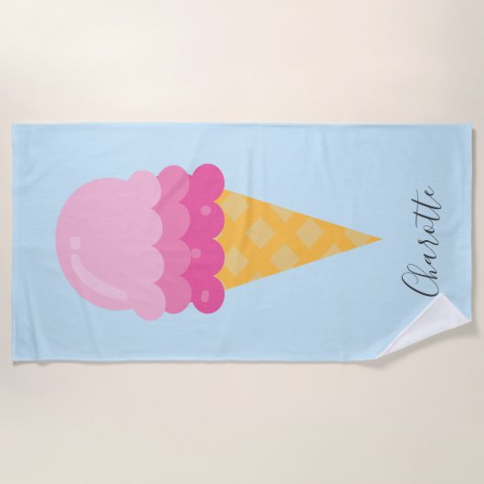 Eiscreme-Rosa-Monogramm-Skript Strandtuch (Vorderseite)