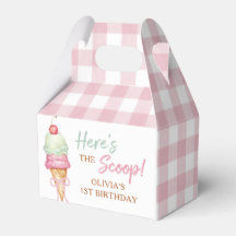 Eiscreme Rosa Schleife Gingham Geburtstagsfeier