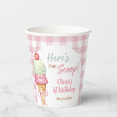 Eiscreme Rosa Schleife Gingham Geburtstagsfeier Pappbecher (Vorderseite)