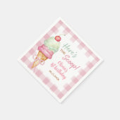 Eiscreme Rosa Schleife Gingham Geburtstagsfeier Serviette (Ecke)
