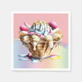 Eiscreme Rosa Sundae Waffelkone Serviette (Vorderseite)