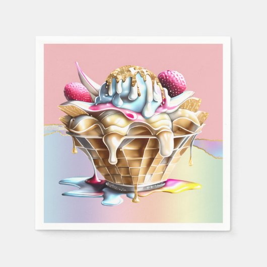 Eiscreme Rosa Sundae Waffelkone Serviette (Vorderseite)