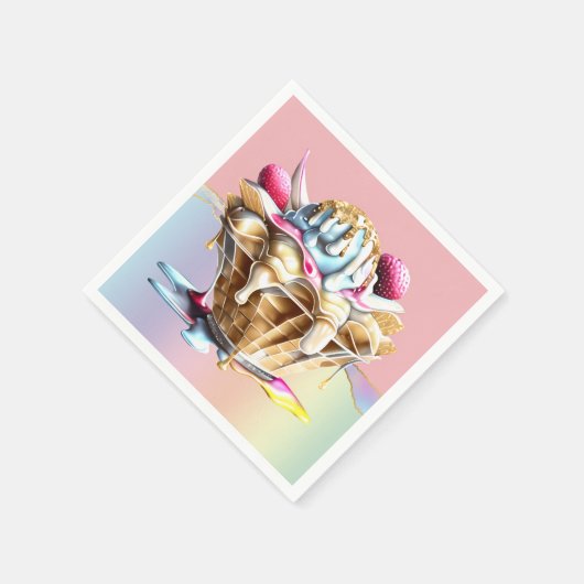 Eiscreme Rosa Sundae Waffelkone Serviette (Ecke)