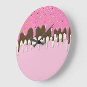 Eiscreme Rosa Zuckerguss Sprinklen Tropfen Große Wanduhr (Winkel)