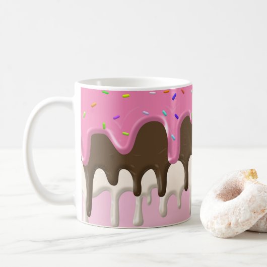 Eiscreme Rosa Zuckerguss Sprinklen Tropfen Kaffeetasse (Mit Donut)
