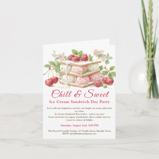 Eiscreme Sandwich Tag Wasserfarbe Einladung (Vorderseite)