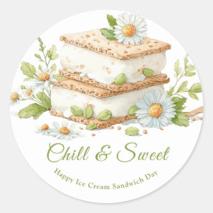 Eiscreme-Sandwich-Tag-Wasserfarbe Runder Aufkleber