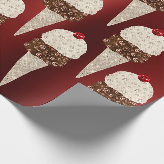 Eiscreme Schokolade Metallic Burgundy Ruby Ivory Geschenkpapier (Ecke)