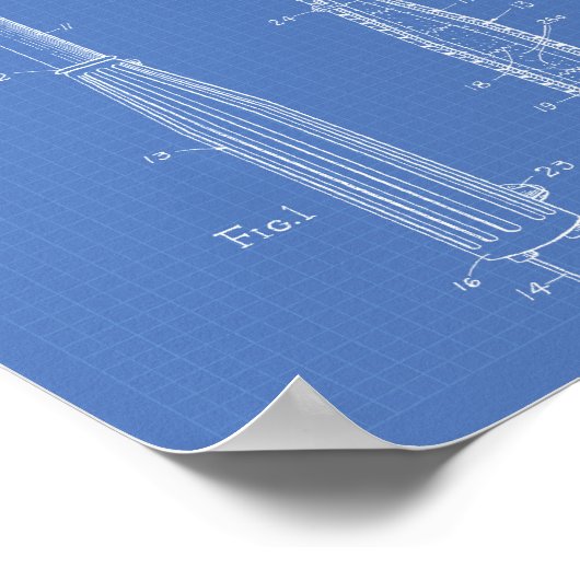 Eiscreme Scoop 1970 Patentart Blueprint Poster (Ecke)