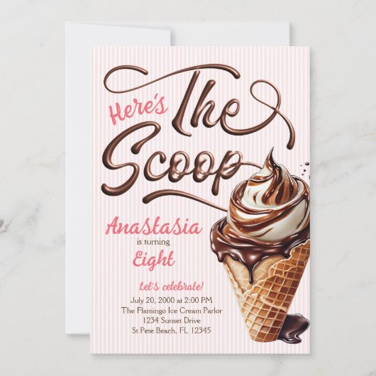 Eiscreme Scoop Girls Geburtstag Einladung (Vorderseite)