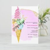Eiscreme Scoop | Gold Pink Glitzer Brautparty Einladung (Stehend Vorderseite)