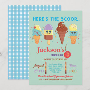 Eiscreme-Scoop-Shop Cool Boys Lolly-Einladung Einladung