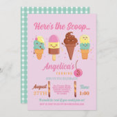 Eiscreme Scoop Shop Niedlich Girls Lolly Einladung (Vorne/Hinten)
